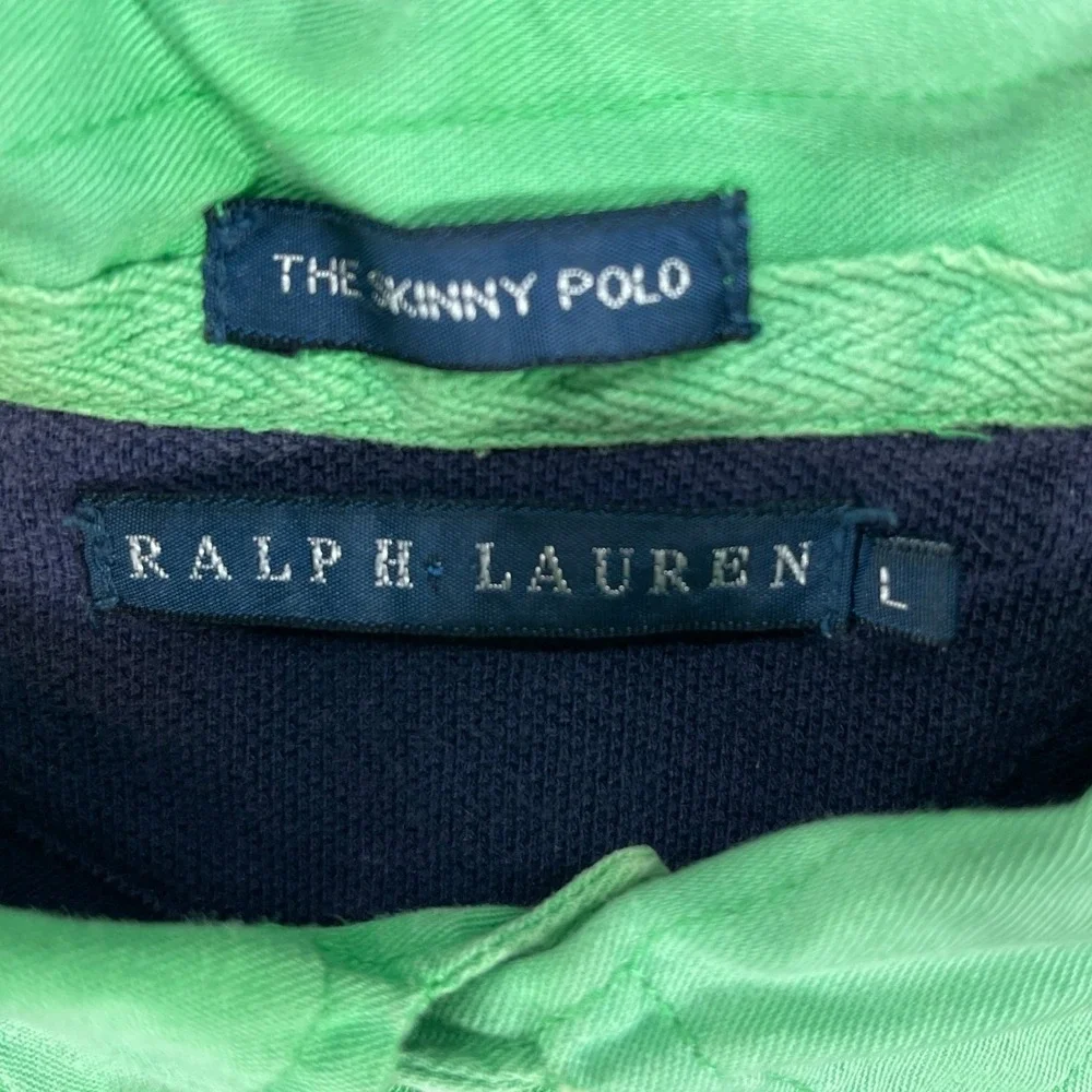 Ralph Lauren Kids Large The Skinny Navy Green Stripe‎ Polo Shirt